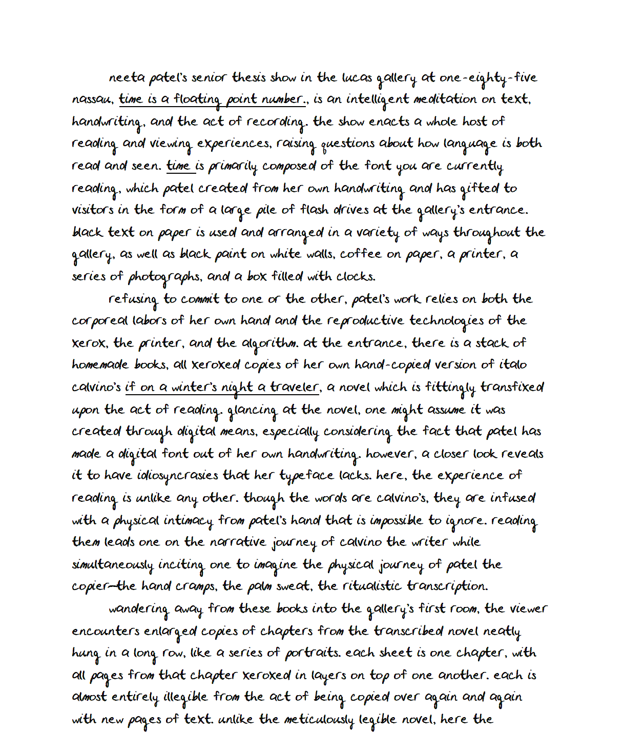 Review: Neeta Patel’s “time is a floating point number.”